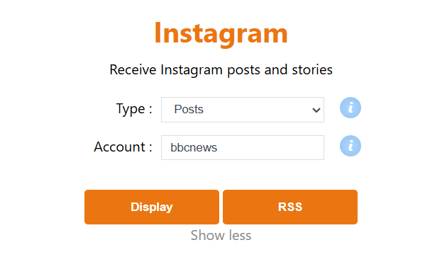 Instagram bridge2 form with the requested fields filled in