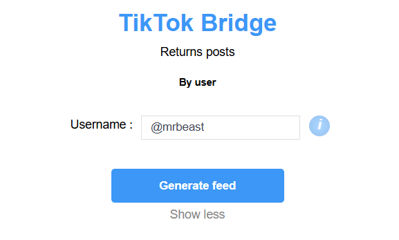 TikTok bridge form with the requested fields filled in